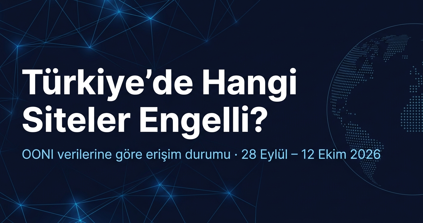 Türkiye'de Hangi Siteler Engelli? (OONI Verileri) Türkiye'de engellenen siteler ve OONI verilerine göre 28 Eylül - 12 Ekim 2026 tarihli internet erişim durumu raporu kapağı.